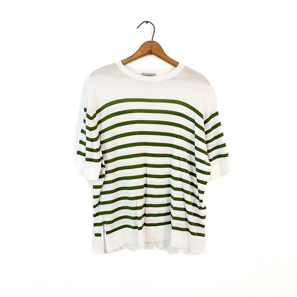 John‎ Smedley Darcy Top Green/White Stripe Lightweight Top - Size large - Picture 1 of 6